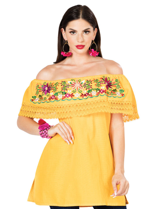 Artisanal Embroidered Blouse 100% Cotton Yellow 603051