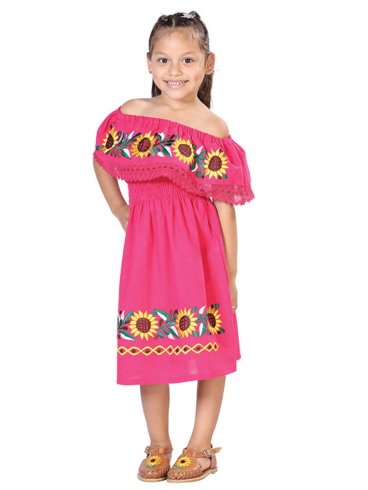 Artisanal Embroidered Dress 100% Cotton Fuchsia 603084