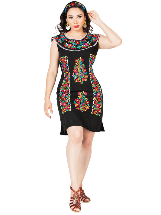 Artisanal Embroidered Dress 100% Cotton Black 603090