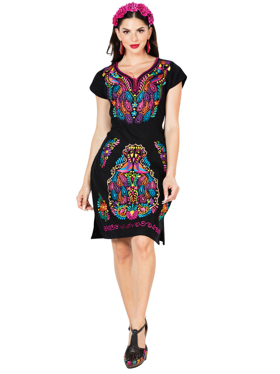 Artisanal Embroidered Dress 100% Cotton Black 603093