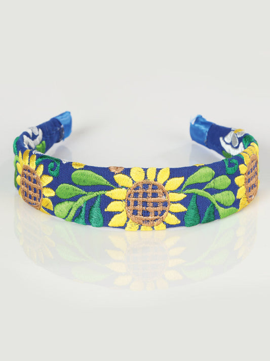 Artisanal Embroidered Headband 100% Cotton Royal Blue 603103