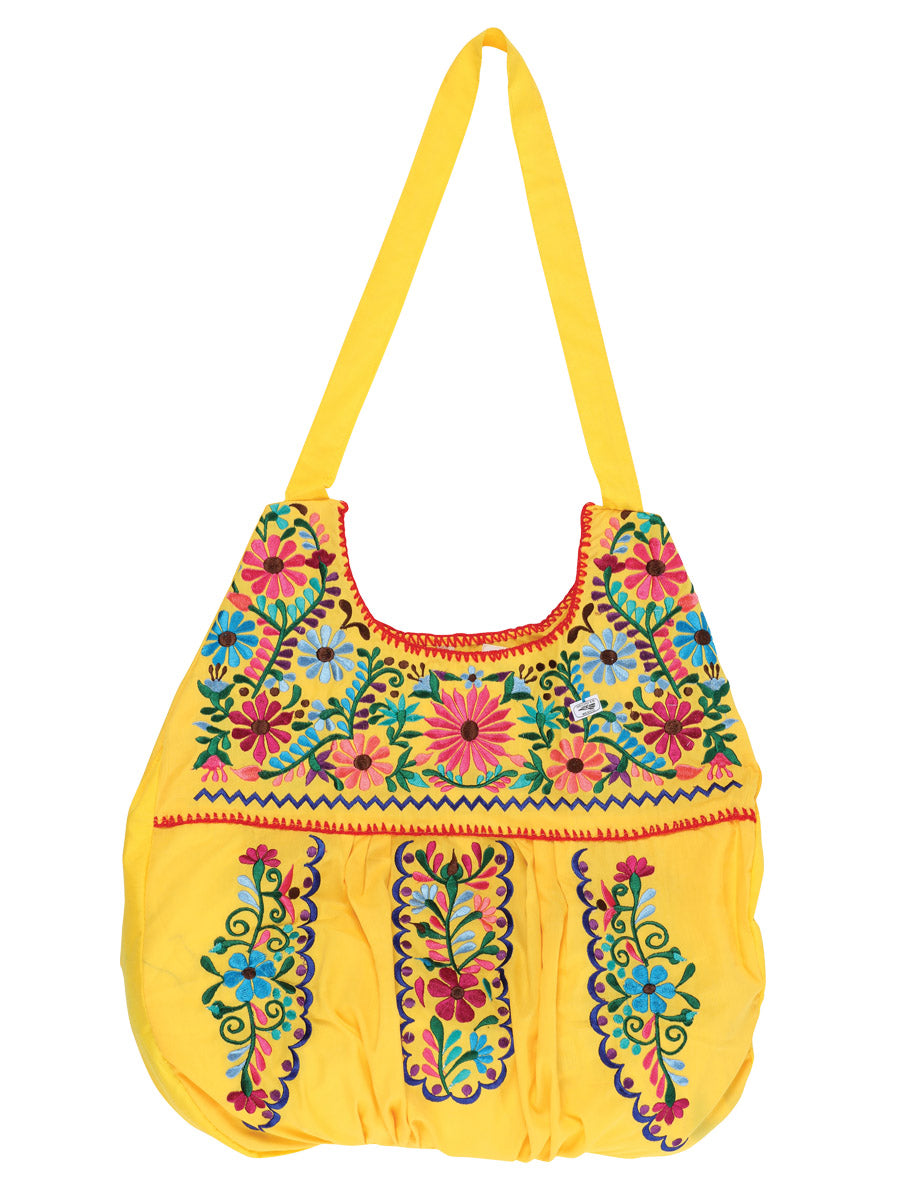 Artisanal Embroidered Handbag 50% Cotton, 50% Polyester Yellow  603193