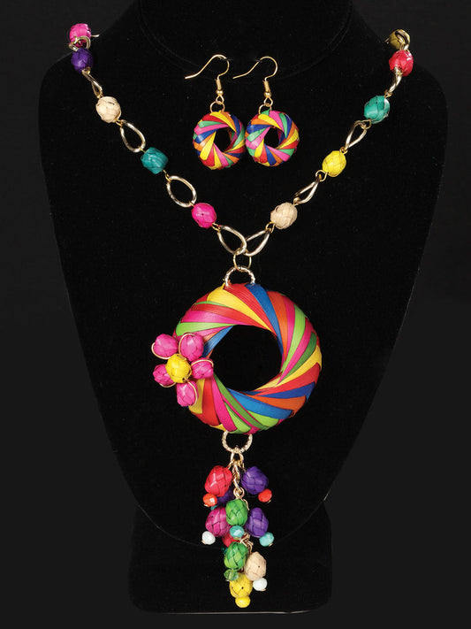 Artisanal Set Earrings-Necklace Palm Multicolor 603237