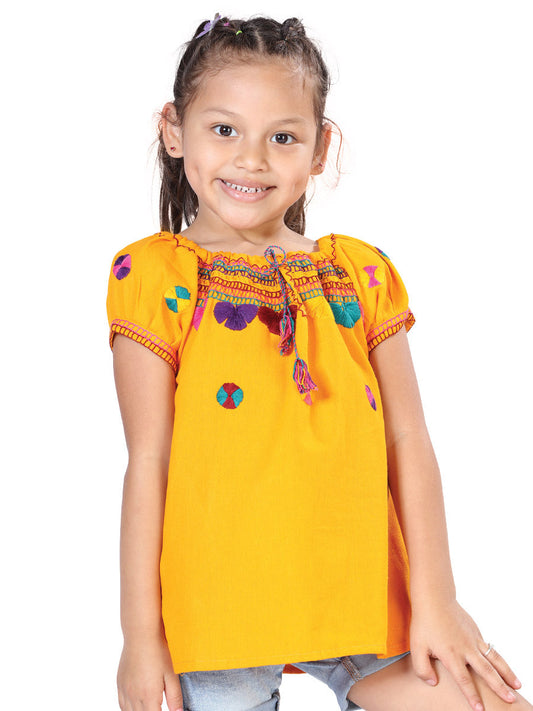 Artisanal Embroidered Blouse 100% Cotton Yellow 603593