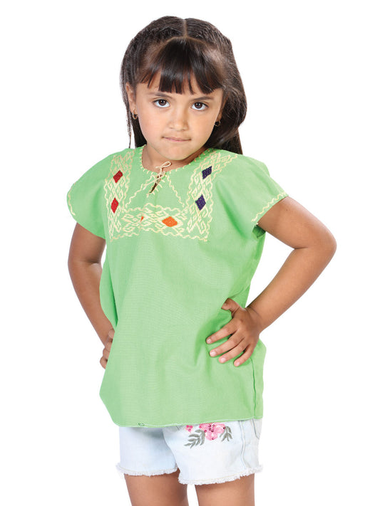 Artisanal Embroidered Blouse 100% Cotton Green 603595