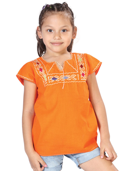 Artisanal Embroidered Blouse 100% Cotton Orange 603597