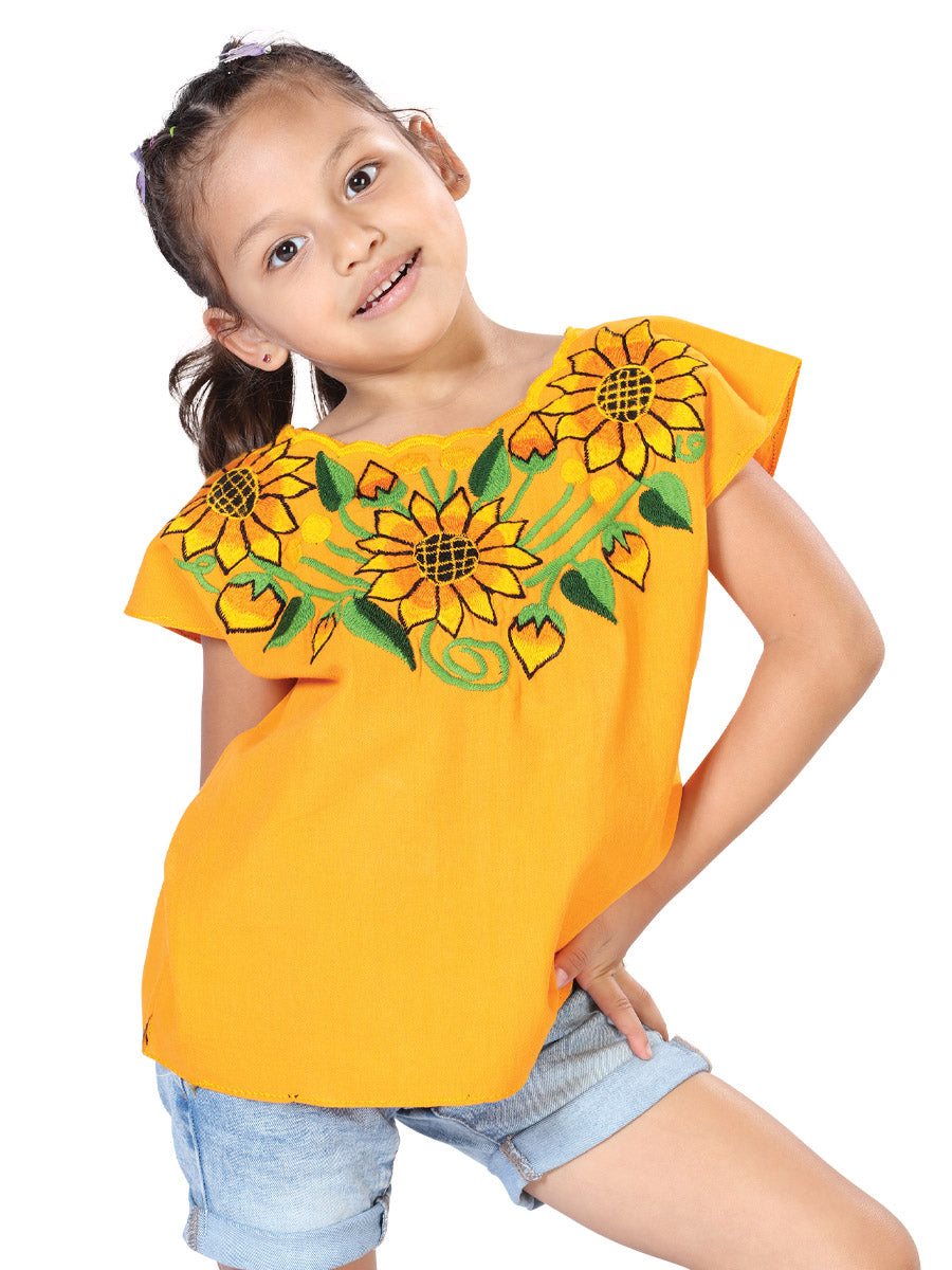 Artisanal Embroidered Blouse 100% Cotton Yellow 603598