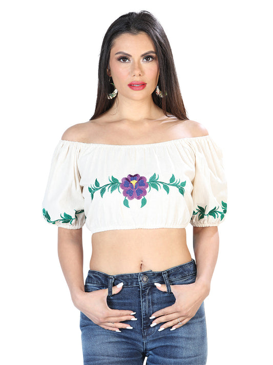 Artisanal Embroidered Blouse 100% Cotton Beige 603891