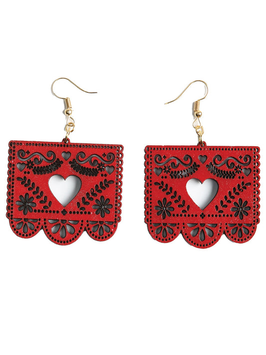 Artisanal Handmade Earrings Wood Red 603950