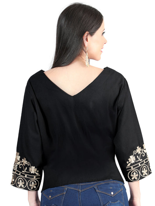Artisanal Embroidered Blouse 100% Cotton Black 603962