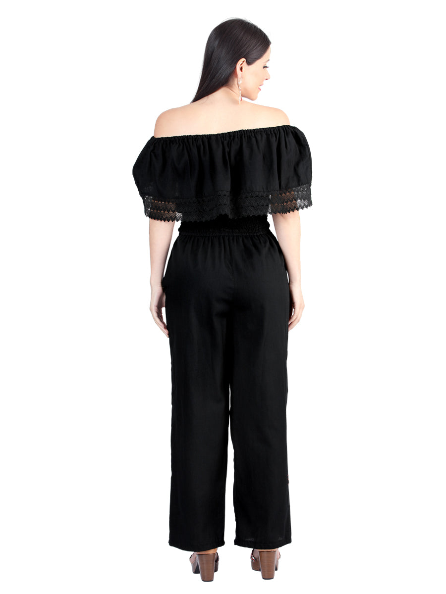 Artisanal Embroidered Jumpsuit 100% Cotton Black 603965
