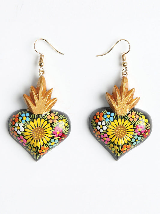 Artisanal Hand Painted Earrings Black 603976