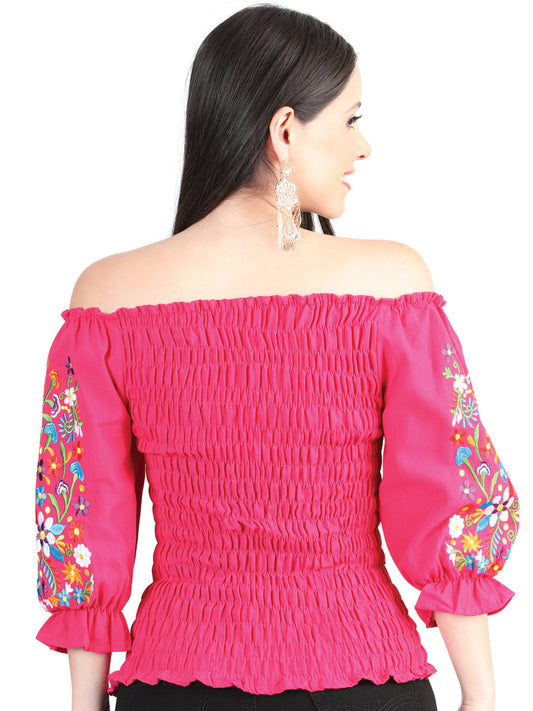 Artisanal Embroidered Blouse 100% Cotton Fuchsia 604011