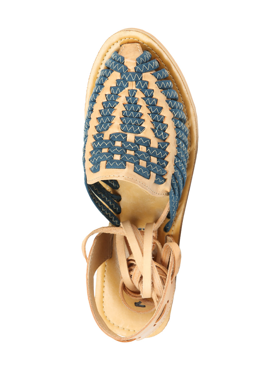 Mexican Artisanal Sandals Leather Tan/Blue 604019