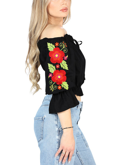 Artisanal Embroidered Blouse 100% Cotton Black 604050