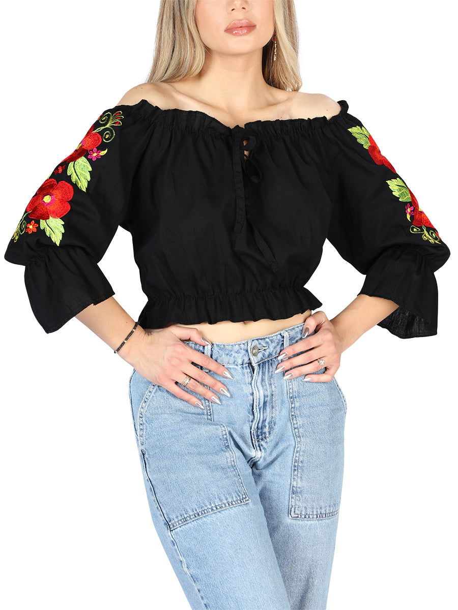 Artisanal Embroidered Blouse 100% Cotton Black 604050