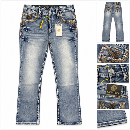 Centenario ECG-M91 Bootcut Jeans - front and back view with detail close-ups
