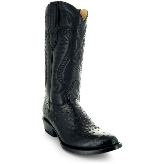 Men's Black Ostrich Print Cowboy Boots (H7002)