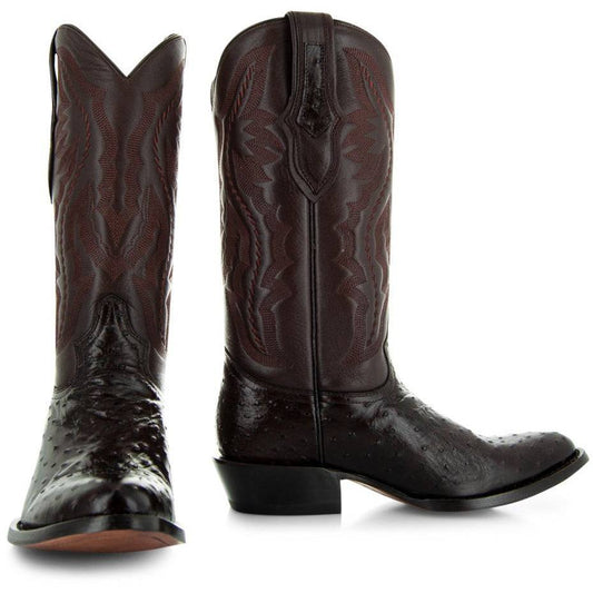 Men's  Brown Ostrich Print Cowboy Boots (H7002)